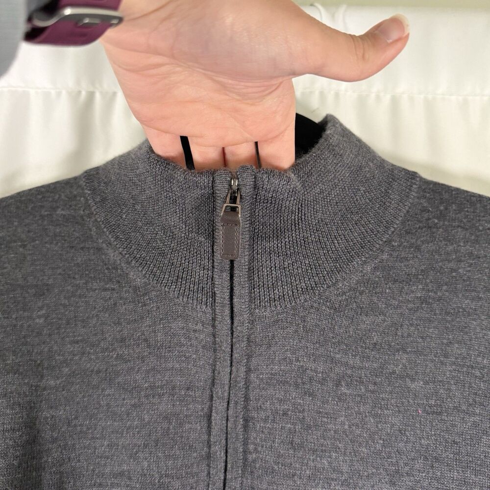 Jos A Bank 100% Merino Wool Sweater Men's Medium Gray 1/4 Zip Pullover Knit - Picture 5 of 10